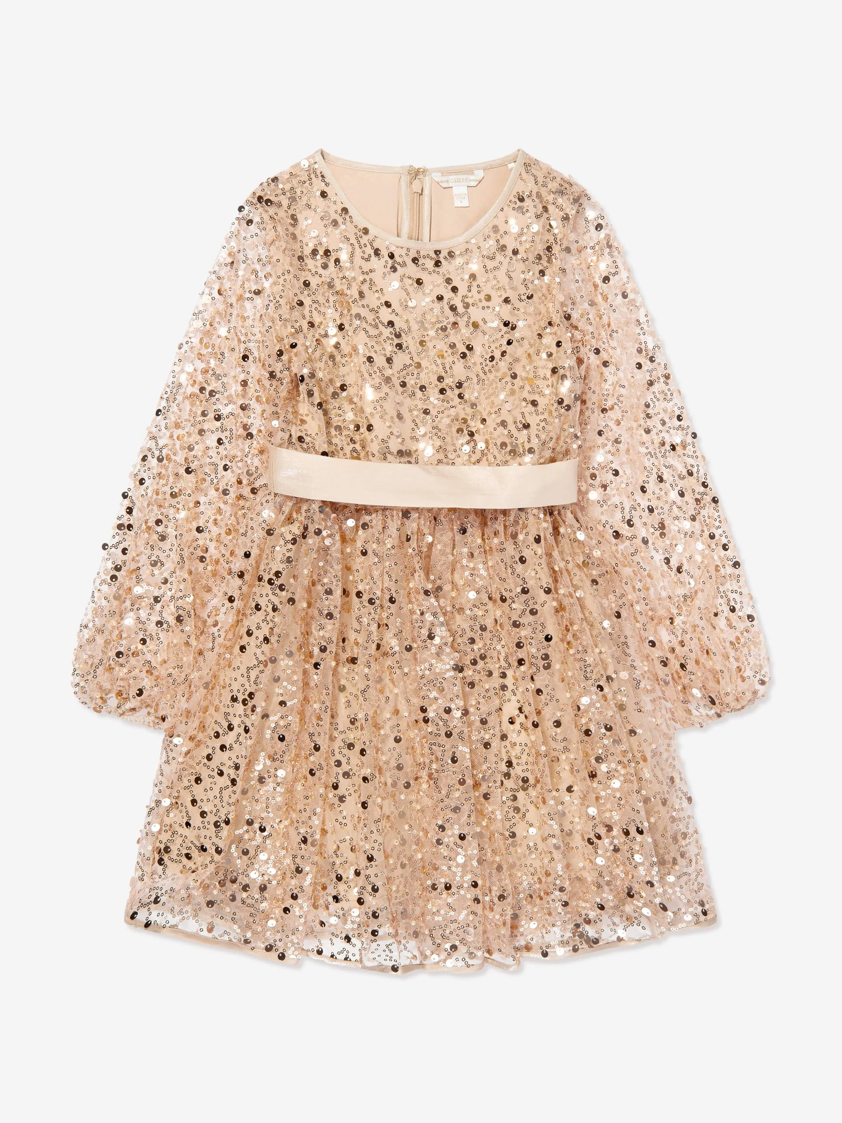 Mädchen Pailletten Tüllkleid in Beige