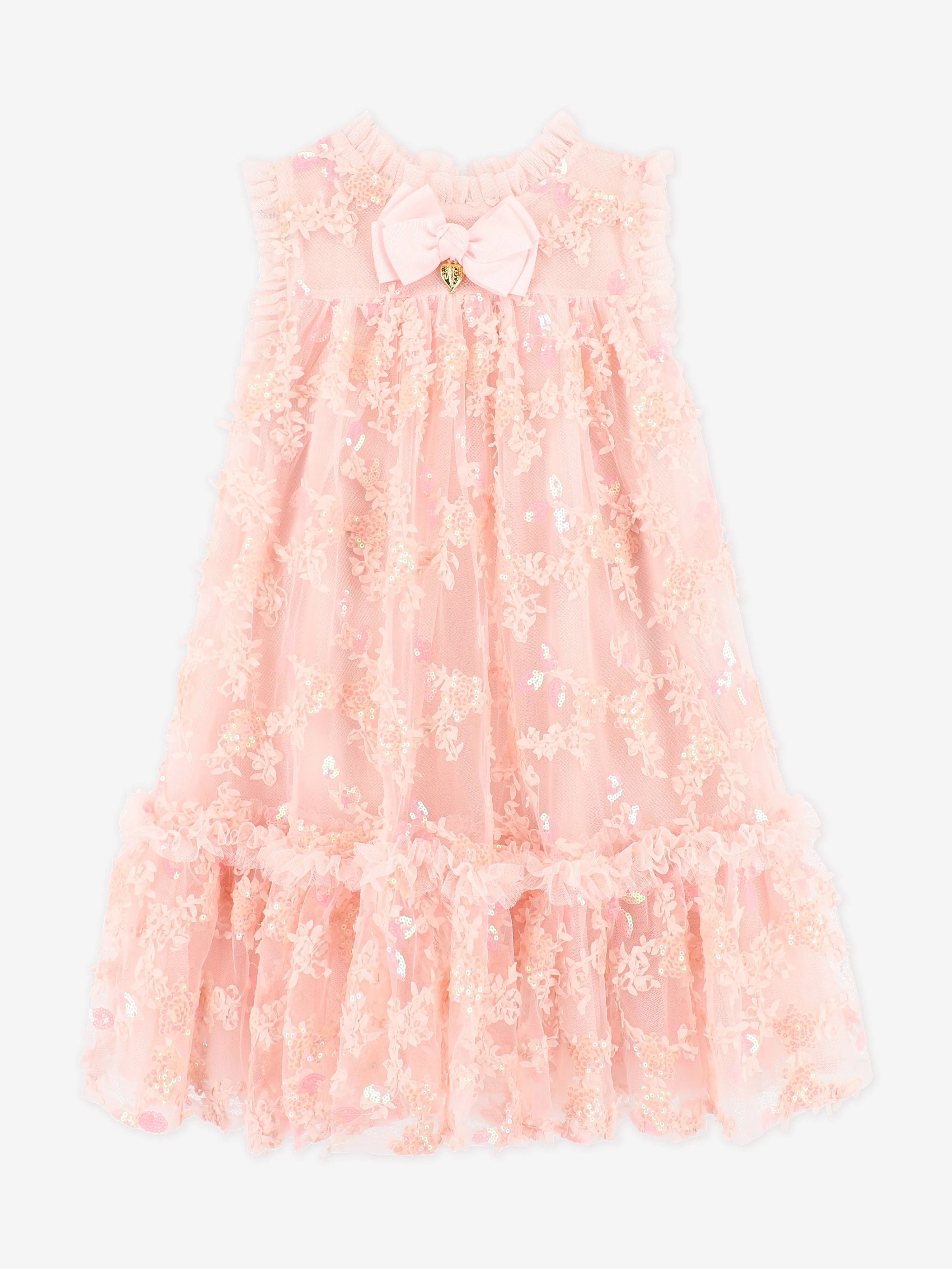 Mädchen Tilly Pailletten Blumen Tüllkleid in Rosa