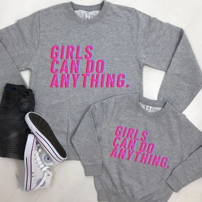 Girls Can Do Anything Vibe Matching Heather Grey Sweatshirts discount mum dresses
