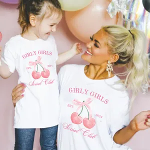 Girly Girls Club Cherry Bow Matching T-Shirts White nursing tops best deals