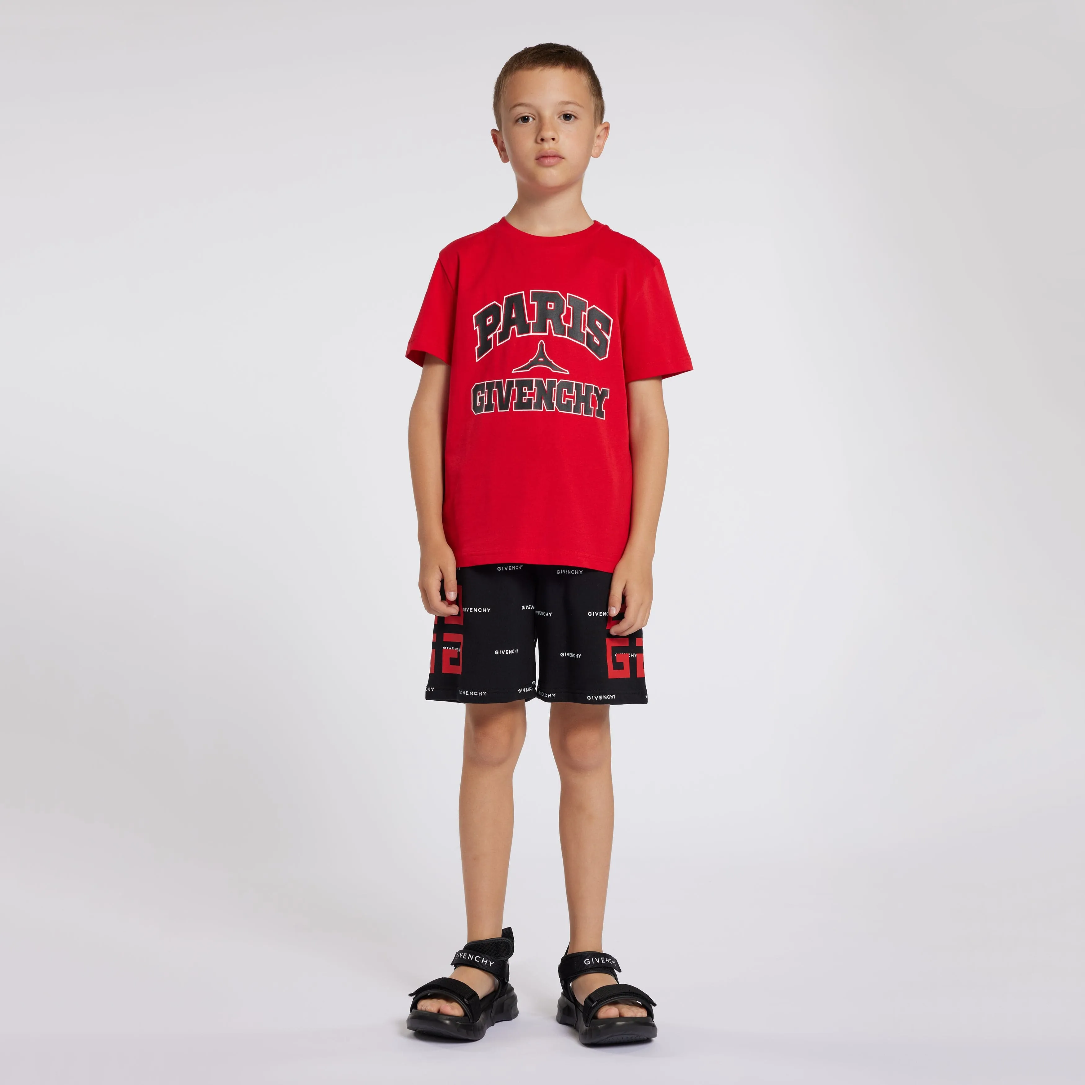 Givenchy Boys Logo Print Bermuda Shorts in Schwarz