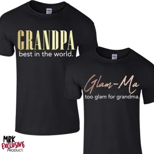 Glam-Ma & Best Grandpa Matching Black Tees (MRK X) Grandparent Clothing - grandpa clothes outlet