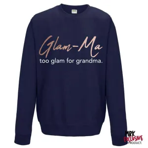 Glam-Ma Grandma Navy/ Rose Gold Sweater (MRK X) Grandparent Clothing - grandma outfits sale