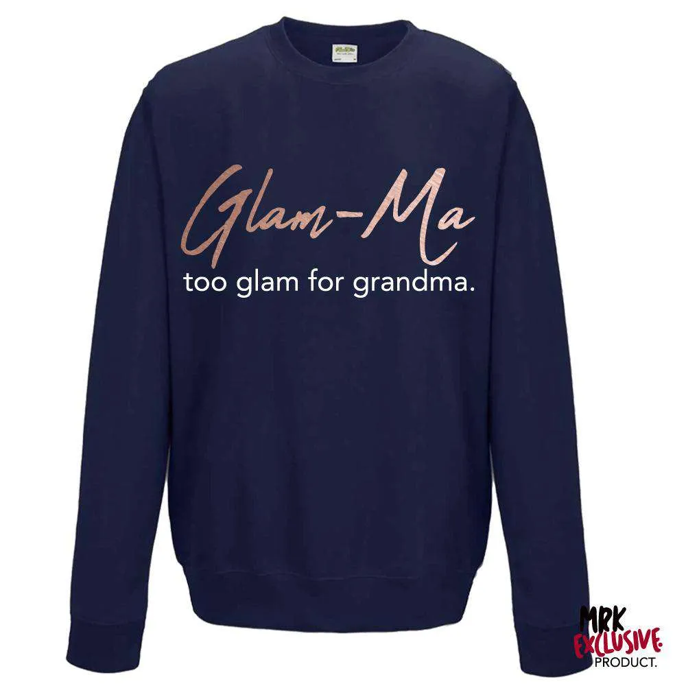Glam-Ma Grandma Navy/ Rose Gold Sweater (MRK X) Grandparent Clothing - grandma outfits sale