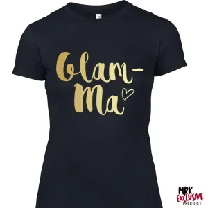 Glam-Ma SCRIPT Grandma Black/Gold Tee (MRK X) grandma outfits sale
