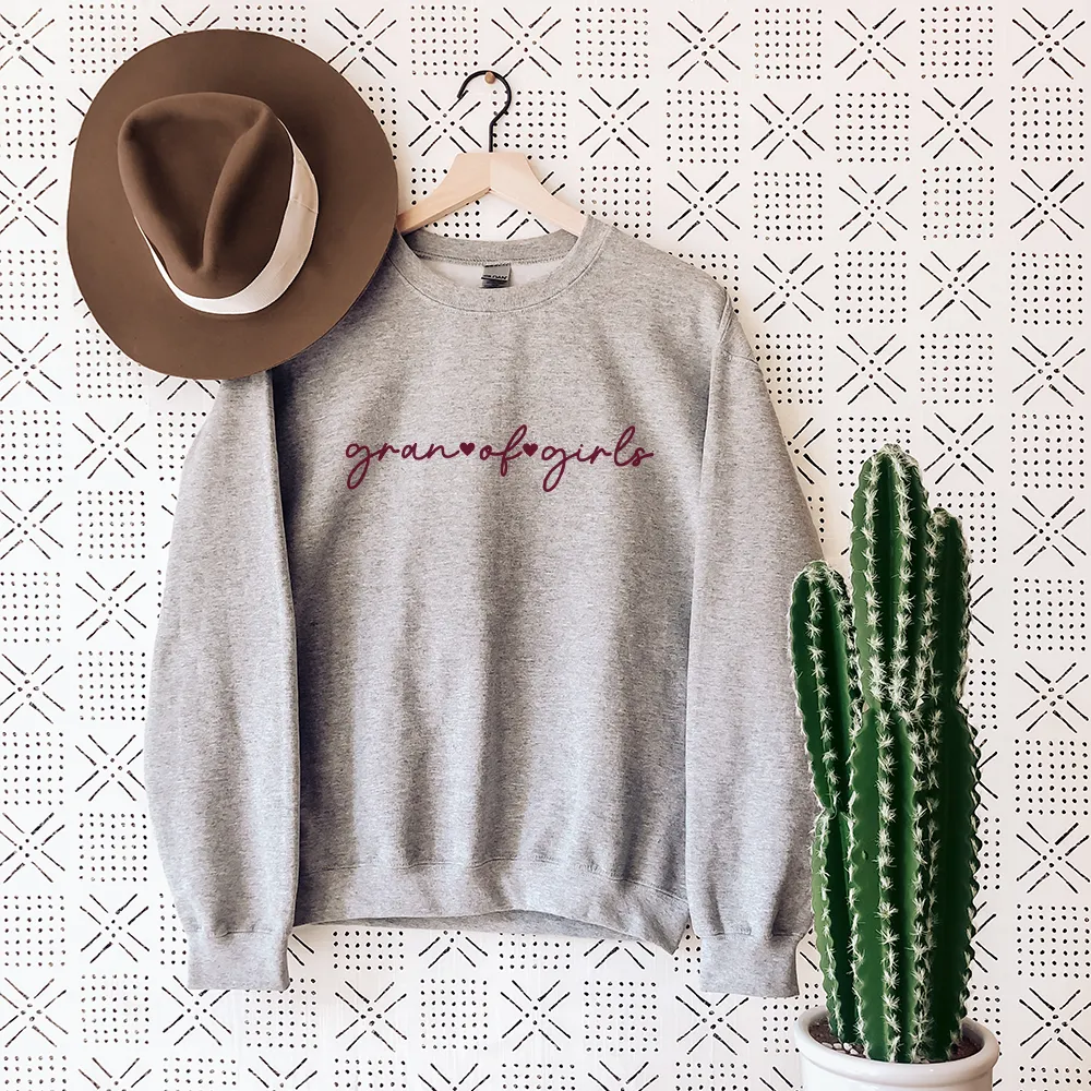 Gran of Girls Script Heart Sweatshirts grandma outfits sale