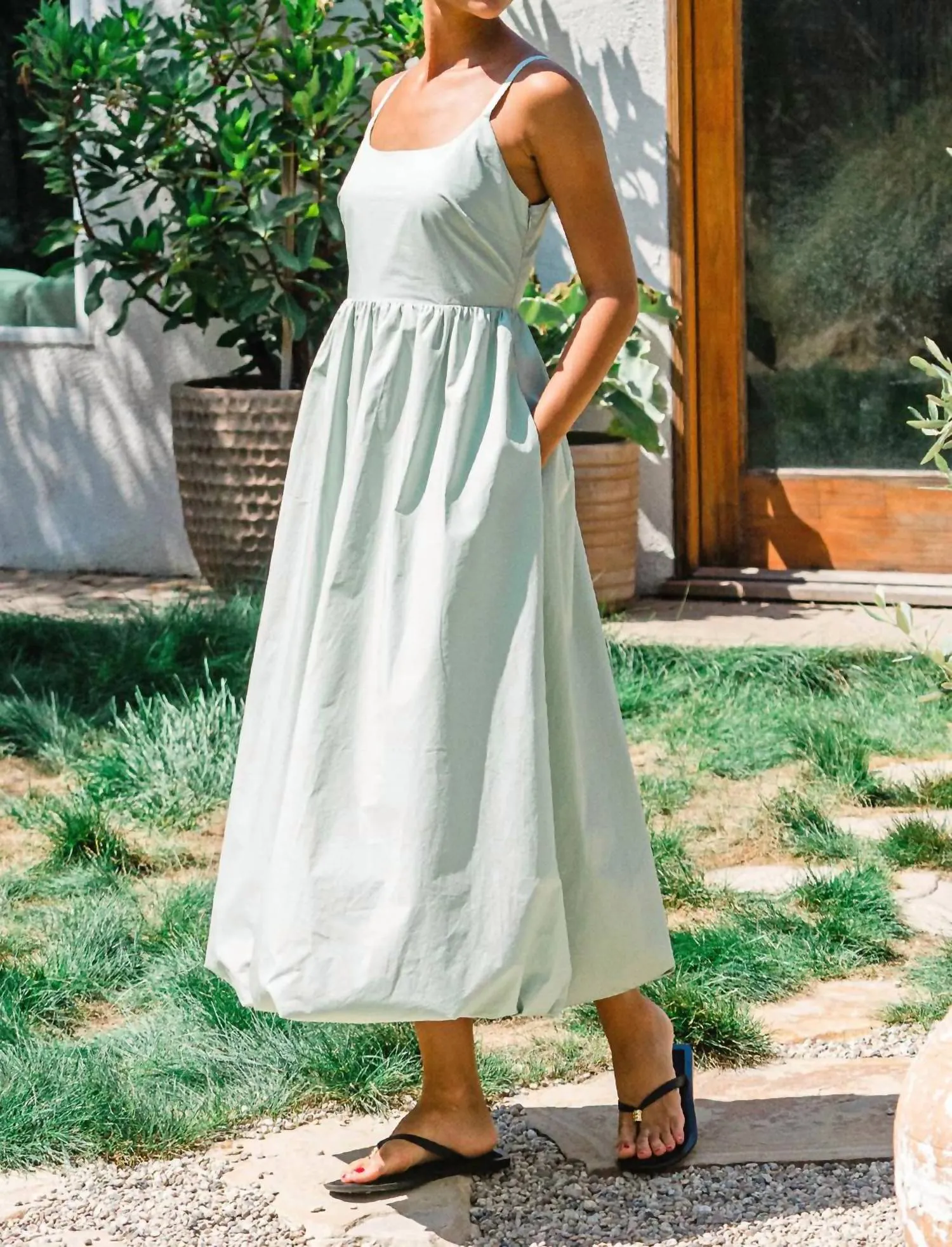 Grand Balloon Midi Dress In Green