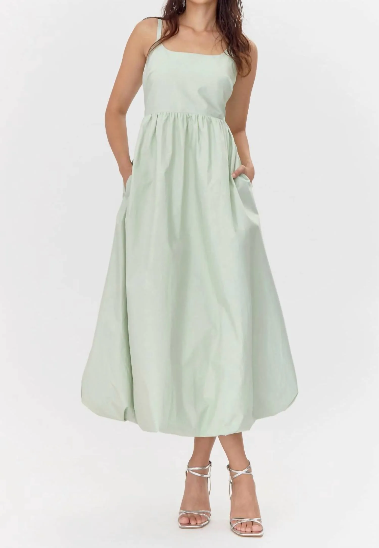 Grand Balloon Midi Dress In Green
