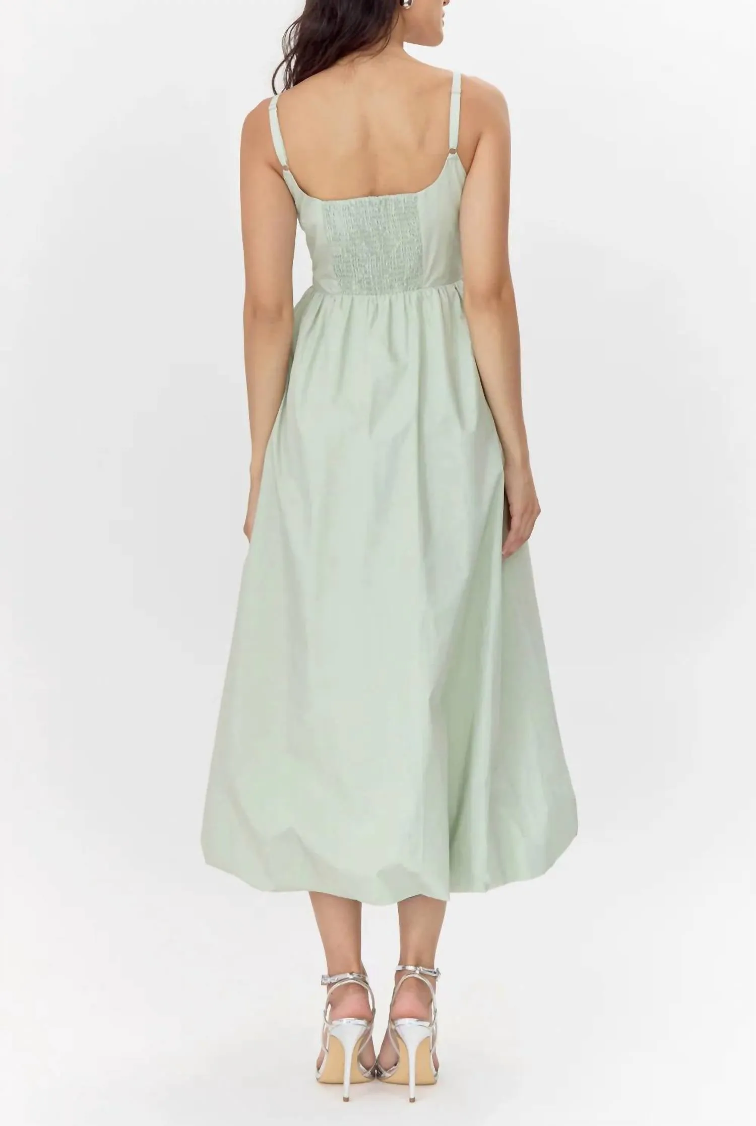 Grand Balloon Midi Dress In Green