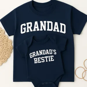 Grandad & Bestie College Matching Navy T-Shirt & Baby Vest Grandparent Clothing - grandma outfits sale