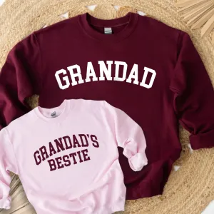 Grandad & Grandad's Bestie College Matching Burgundy/Pink Sweatshirts Grandparent Clothing - grandpa clothes outlet
