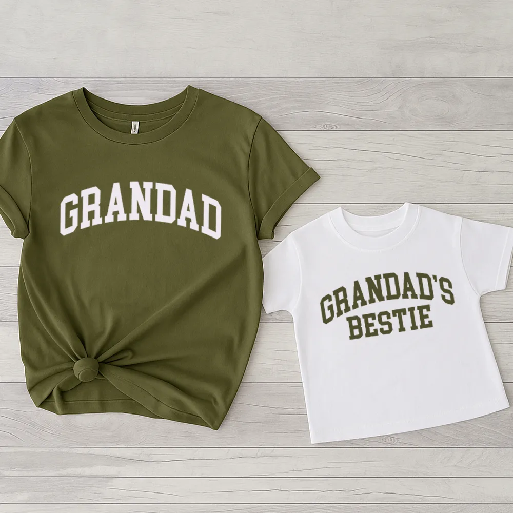 Grandad & Grandad's Bestie College Matching Green/White T-shirts Grandparent Clothing - grandma outfits sale