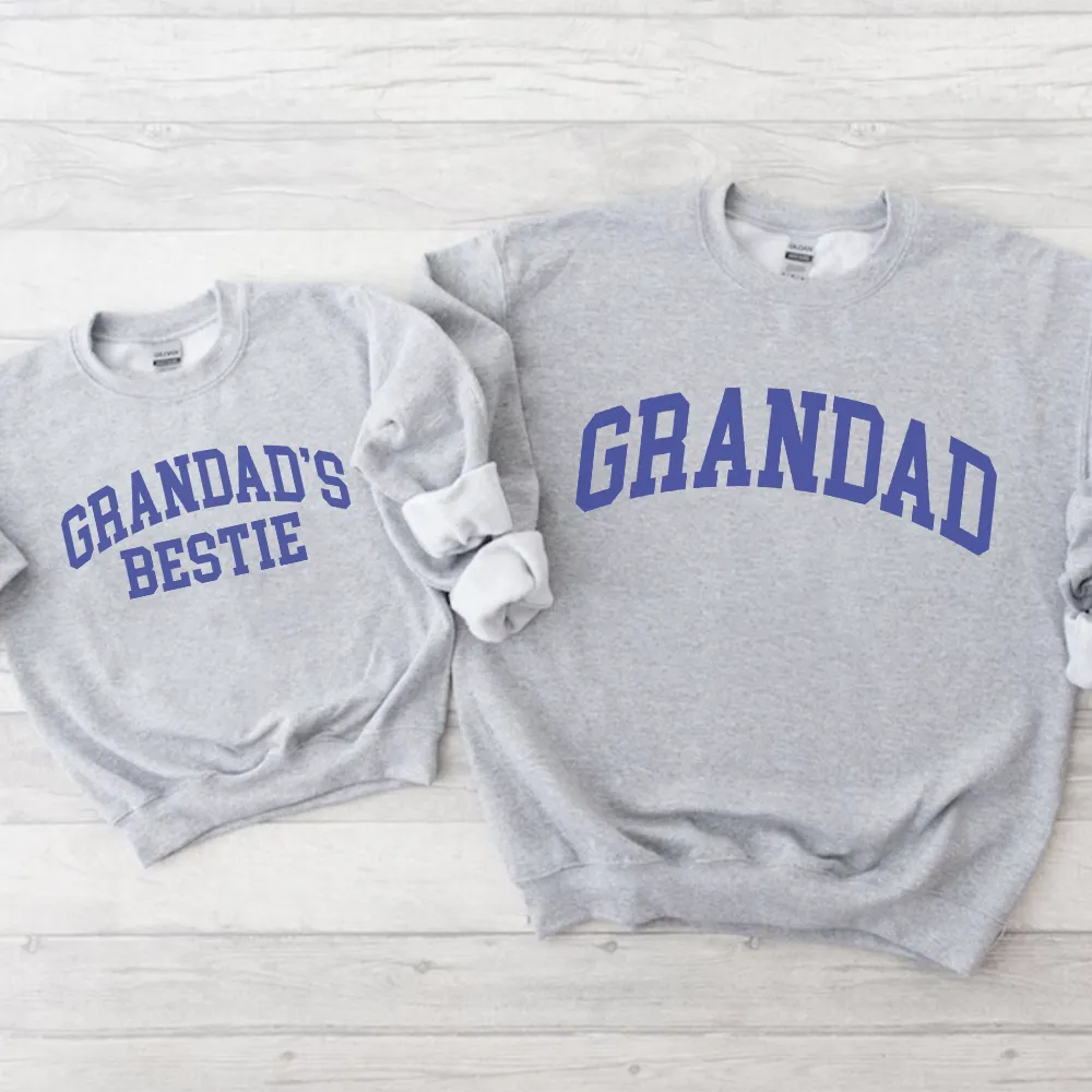 Grandad & Grandad's Bestie College Matching Grey/Blue Sweatshirts Grandparent Clothing - grandpa clothes outlet