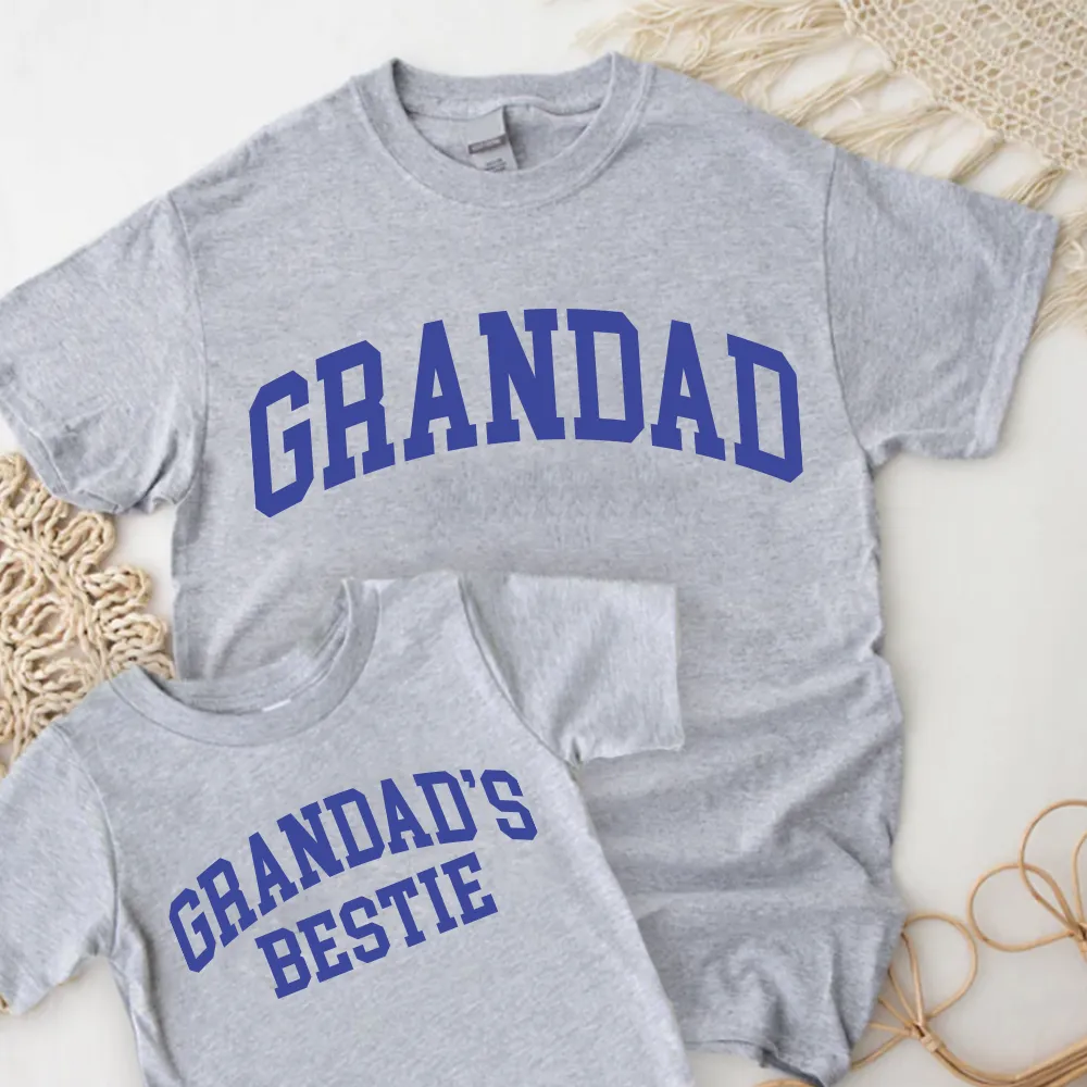 Grandad & Grandad's Bestie College Matching Grey/Blue T-shirts boys fashion clearance