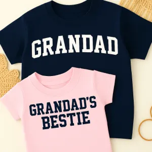 Grandad & Grandad's Bestie College Matching Navy/Pink T-Shirts Grandparent Clothing - grandpa clothes outlet