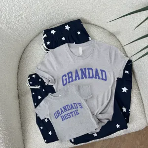 Grandad & Grandad's Bestie College Matching Star Pyjamas - Grey/Navy Grandparent Clothing - grandpa clothes outlet