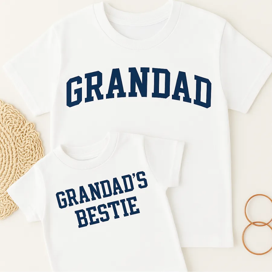 Grandad & Grandad's Bestie College Matching White T-Shirts Grandparent Clothing - grandpa clothes outlet