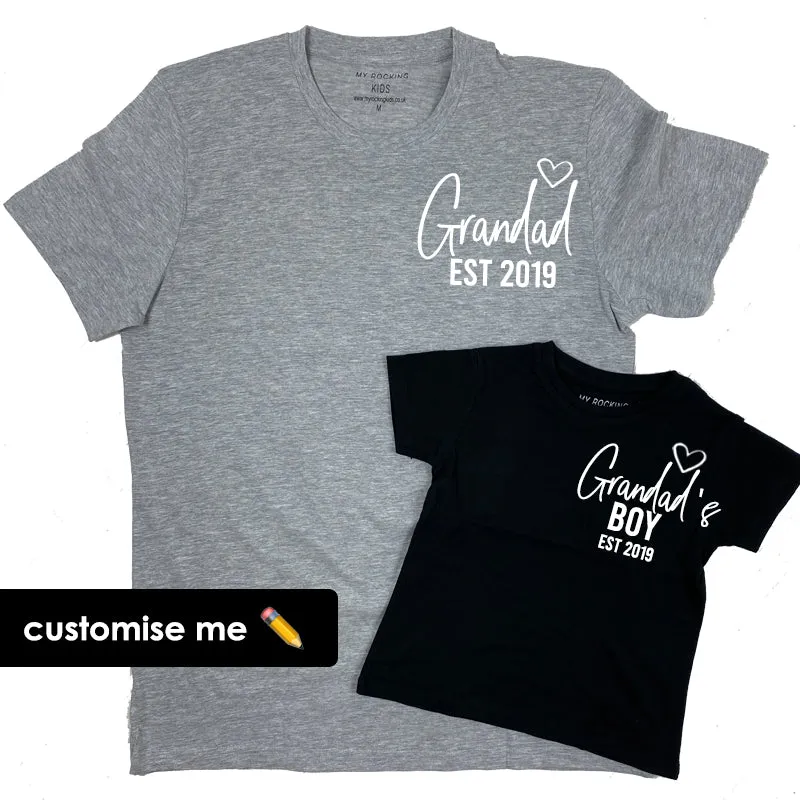 Grandad & Grandad's Boy Mini Logo Heart Established Matching T-Shirts (MRK X) Grandparent Clothing - grandpa clothes outlet