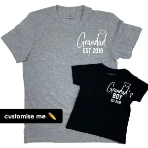 Grandad & Grandad's Boy Mini Logo Heart Established Matching T-Shirts (MRK X) Grandparent Clothing - grandpa clothes outlet