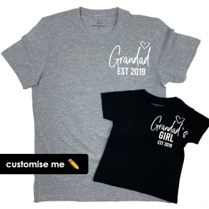Grandad & Grandad's Girl Mini Logo Heart Established Matching T-Shirts (MRK X) Grandparent Clothing - grandpa clothes outlet