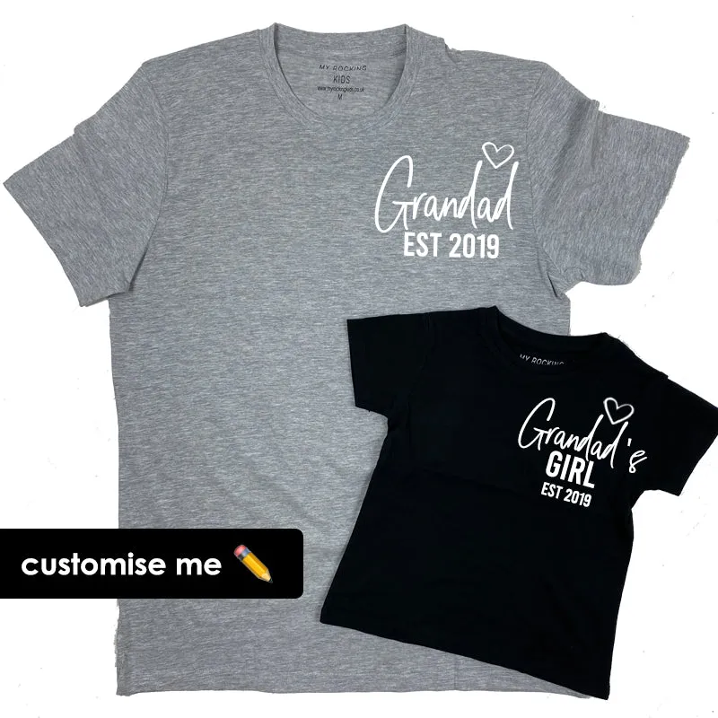 Grandad & Grandad's Girl Mini Logo Heart Established Matching T-Shirts (MRK X) Grandparent Clothing - grandpa clothes outlet