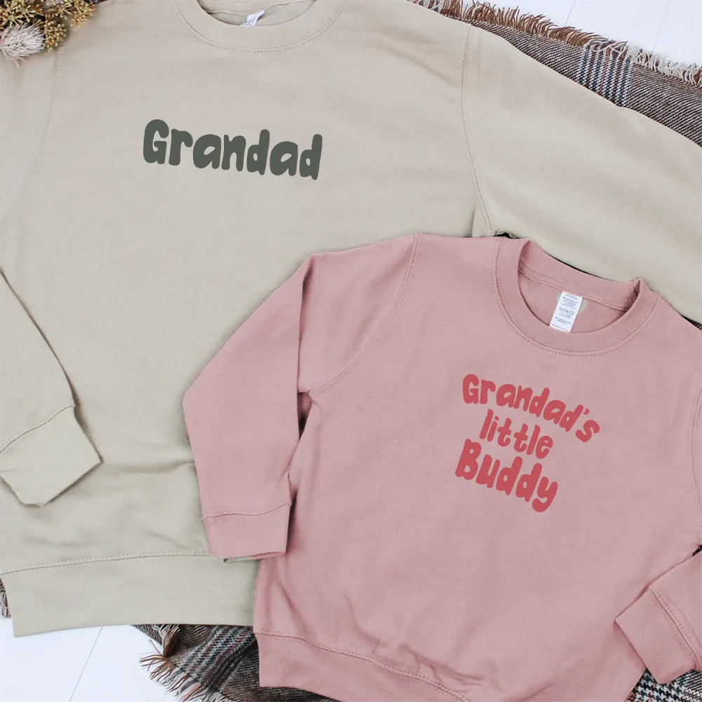 Grandad & Grandad's Little Buddy Matching Sand/Dusty Pink Sweatshirts Grandparent Clothing - grandma outfits sale