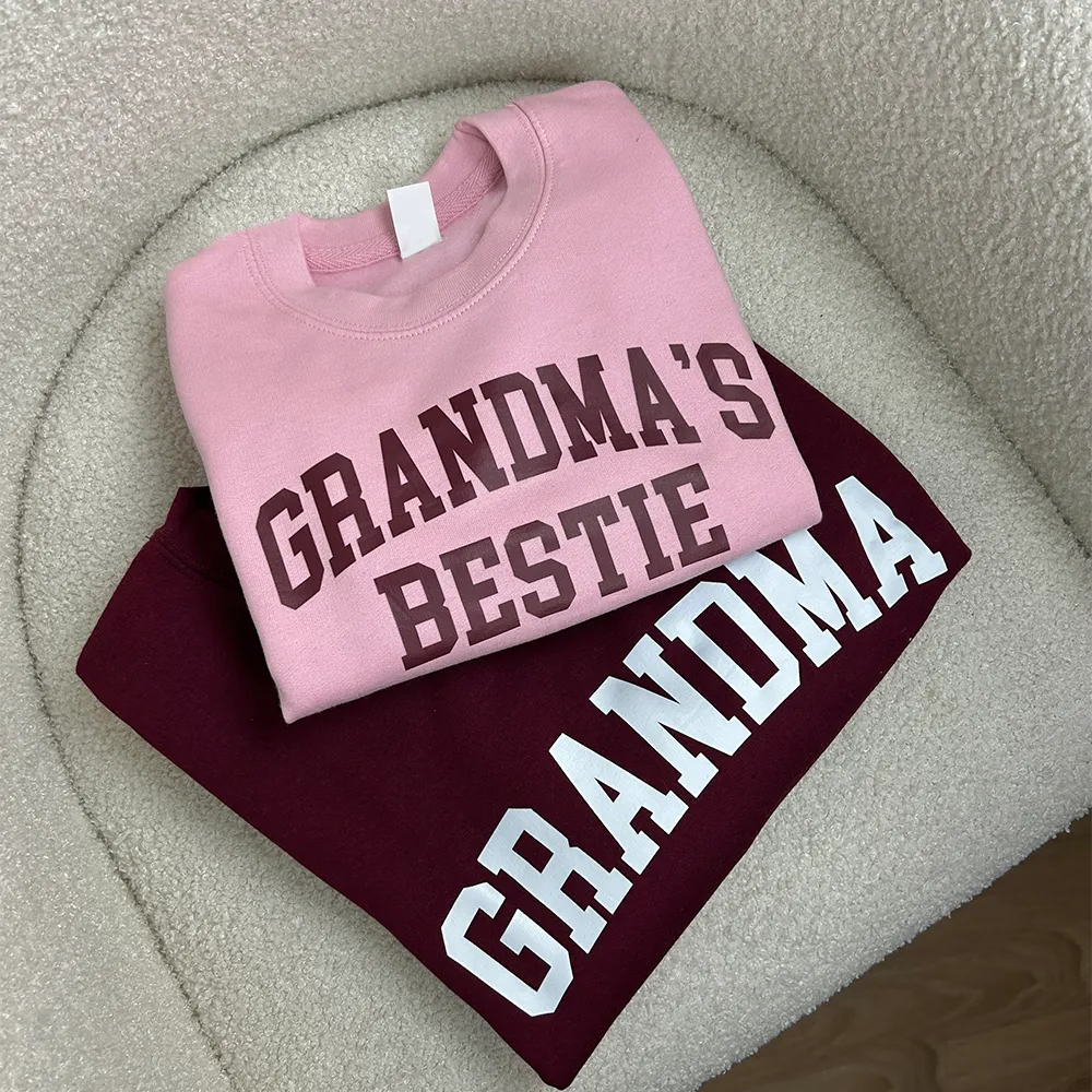 Grandma & Grandma's Bestie College Matching Burgundy/Pink Sweatshirts Grandparent Clothing - grandma outfits sale