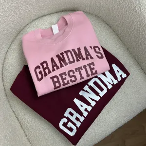 Grandma & Grandma's Bestie College Matching Burgundy/Pink Sweatshirts grandma outfits sale