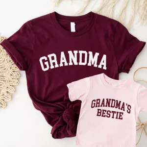 Grandma & Grandma's Bestie College Matching Burgundy/Pink T-Shirts Grandparent Clothing - grandma outfits sale