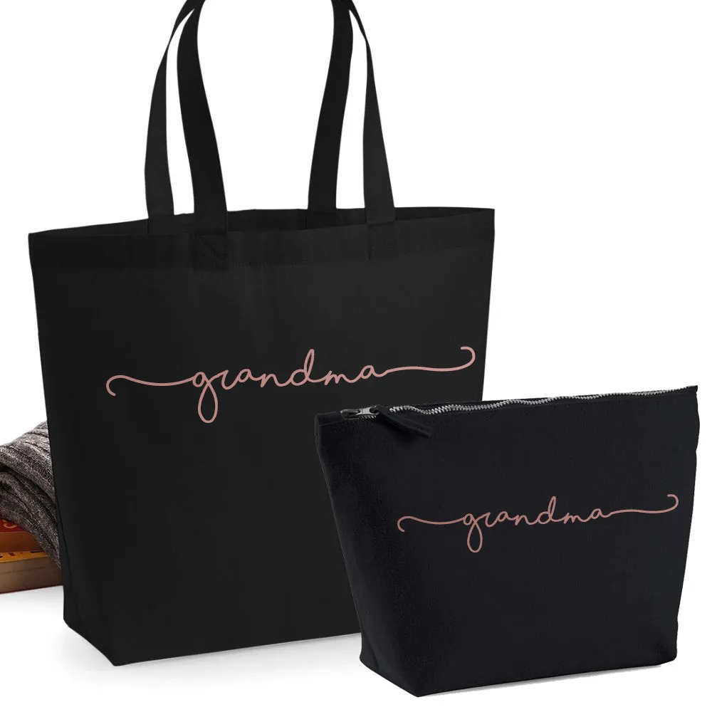 Grandma Retro Script 2 Piece Tote & Accessory Bag Set (MRK X) grandma outfits sale