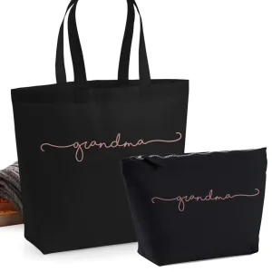 Grandma Retro Script 2 Piece Tote & Accessory Bag Set (MRK X) grandma outfits sale