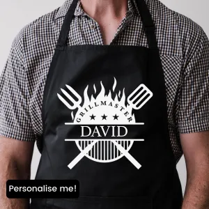 Grillmaster- Personalised Name Apron Black mens dad clothes online
