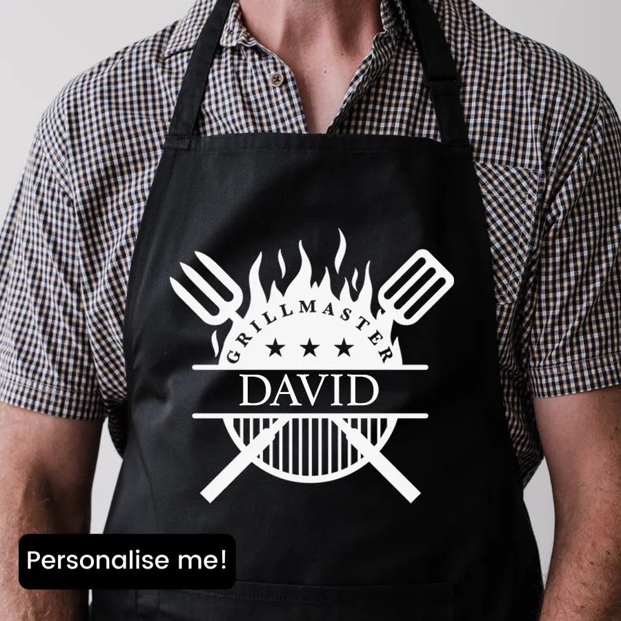 Grillmaster- Personalised Name Apron Black mens dad clothes online