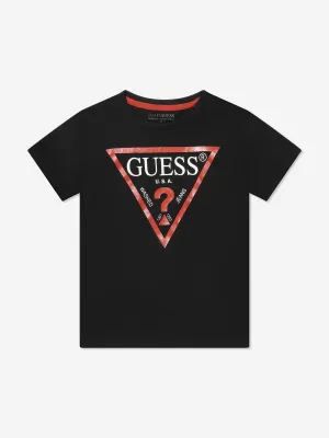 Guess Boys Logo Print T-Shirt in Schwarz