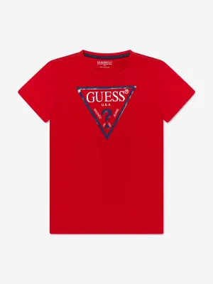 Guess Boys Logo Print T-Shirt in Rot