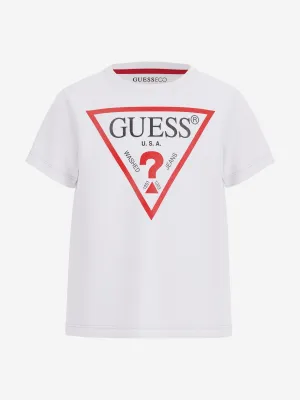 Guess Boys Logo Print T-Shirt in Weiß