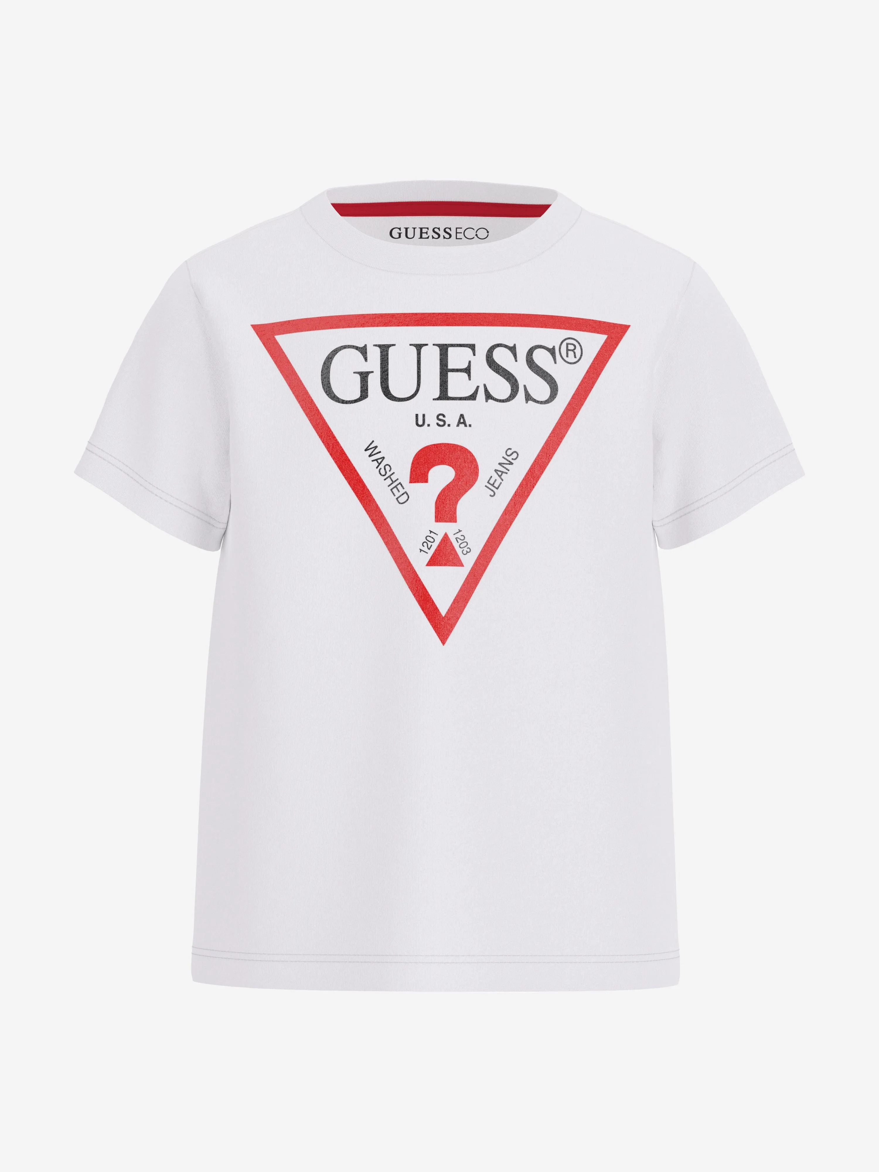 Guess Boys Logo Print T-Shirt in Weiß