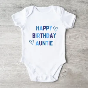 Happy Birthday Auntie Baby Vest White/Blue cheap baby clothes online