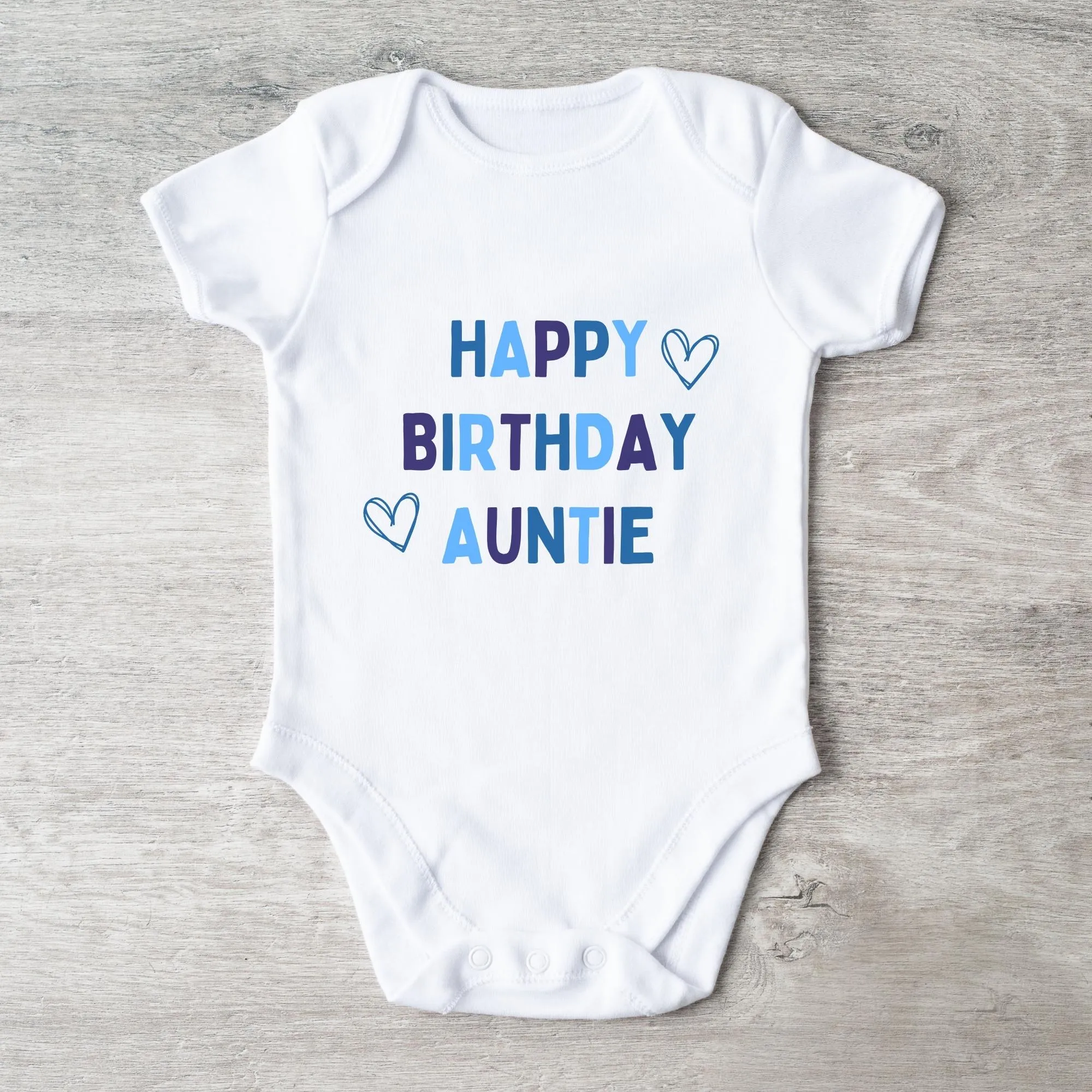 Happy Birthday Auntie Baby Vest White/Blue cheap baby clothes online