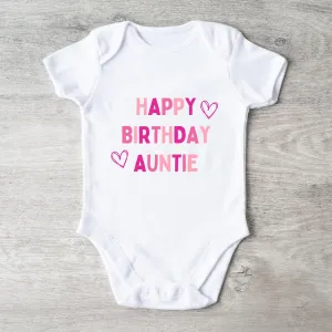 Happy Birthday Auntie Baby Vest White/Pink cheap baby clothes online