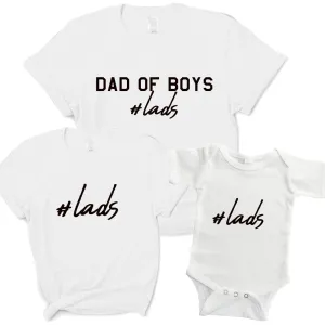 Hashtag Lads- Dad Of Boys & Matching Kid & Baby Bodysuits White mens dad clothes online
