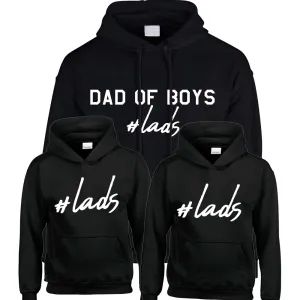 Hashtag Lads- Dad Of Boys & Matching Kids Black Hoodies dad bod shirts discount