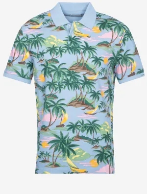 Hawaii Print Kurzarm Polo Taubenblau