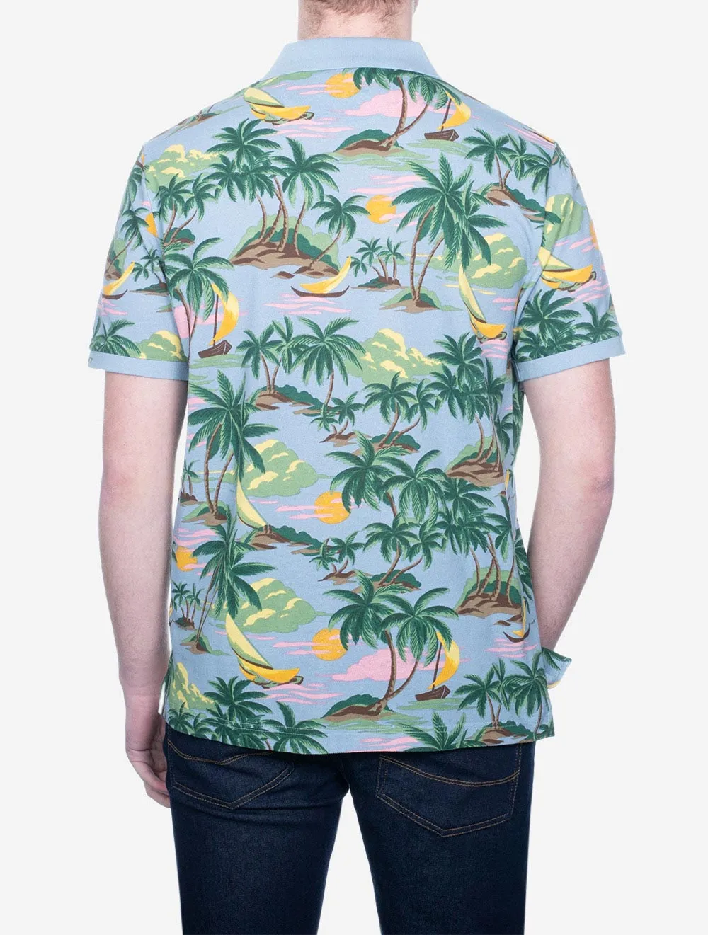 Hawaii Print Kurzarm Polo Taubenblau