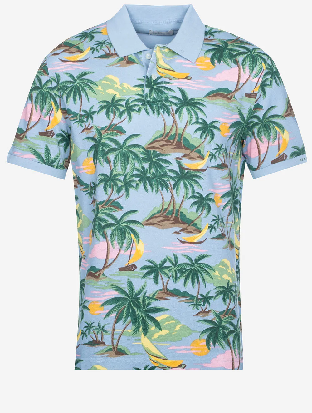 Hawaii Print Kurzarm Polo Taubenblau