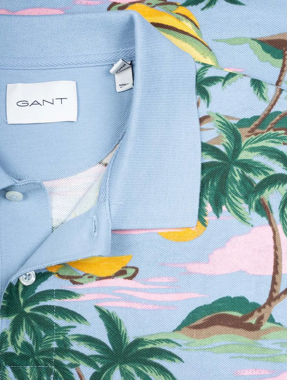 Hawaii Print Kurzarm Polo Taubenblau