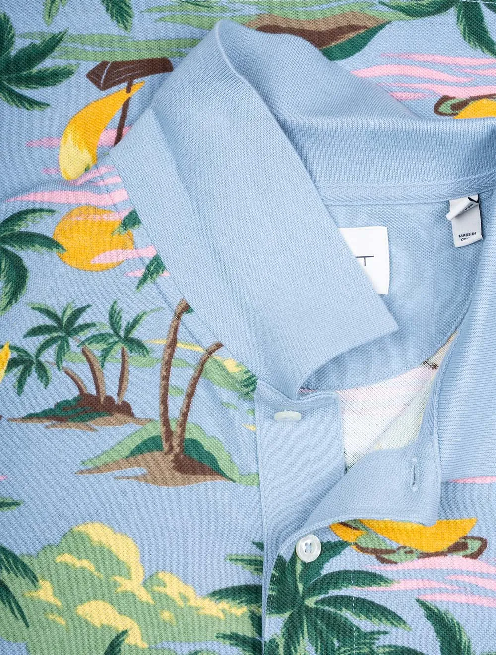 Hawaii Print Kurzarm Polo Taubenblau