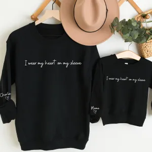 Heart On Sleeve Mum Matching Personalised Shoreline Sweatshirts- Black mum jeans promo