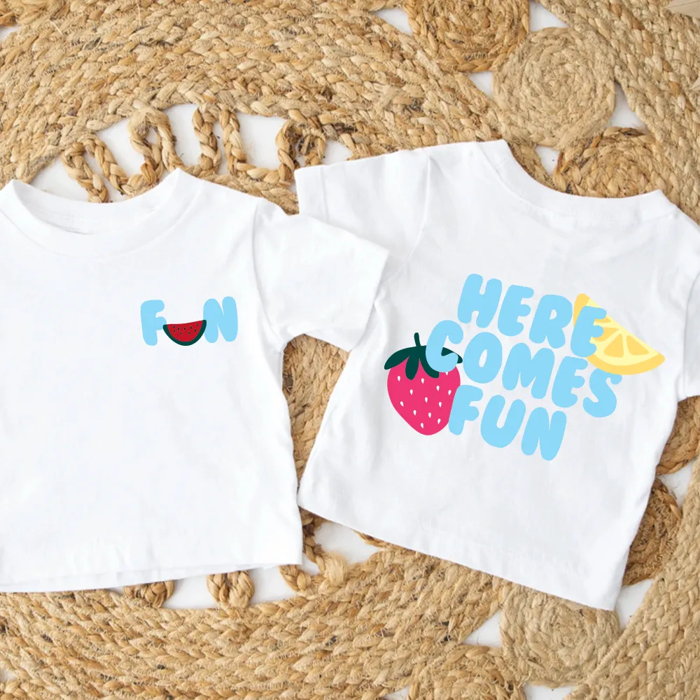 Here Comes Fun Graphic Front & Back Graphic T-shirt girls pajamas promo