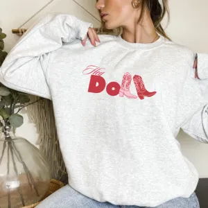 Hey Doll Cowgirl Graphic Women's Sweatshirt postpartum clothes sale